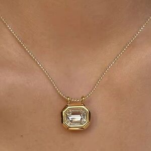 18k Yellow Gold Plated Stainless Steel Necklace with HUGE 3.49ct Zircon Diamond!